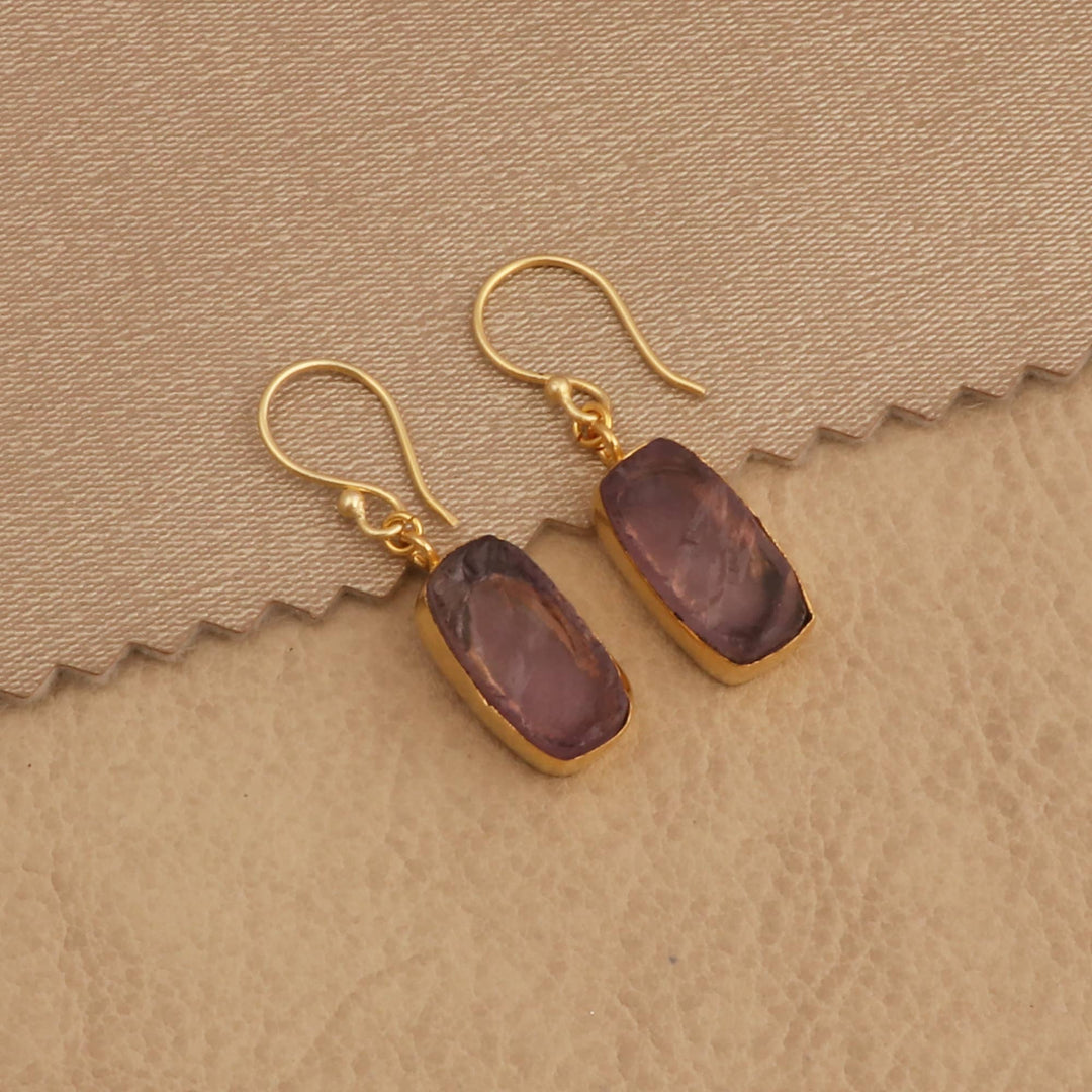 Raw Amethyst Dangle Earring Raw Handmade Birthstone Earrings