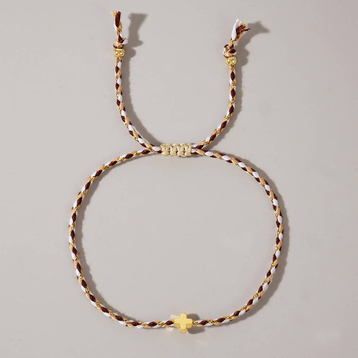 DIY HANDMADE FOUR-COLOR COTTON CROSS BRACELET_CWMM3800