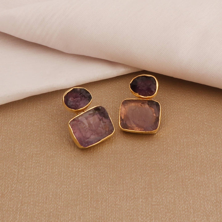 Raw Amethyst Double Stone February Birthstone Handmade Studs