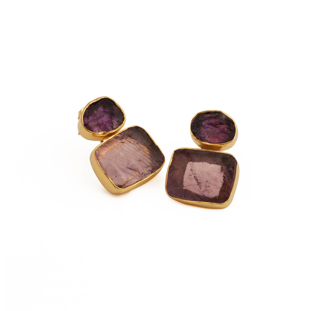 Raw Amethyst Double Stone February Birthstone Handmade Studs