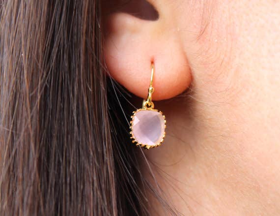 Small Dainty Opal Pink Earrings
