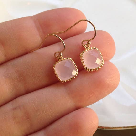 Small Dainty Opal Pink Earrings