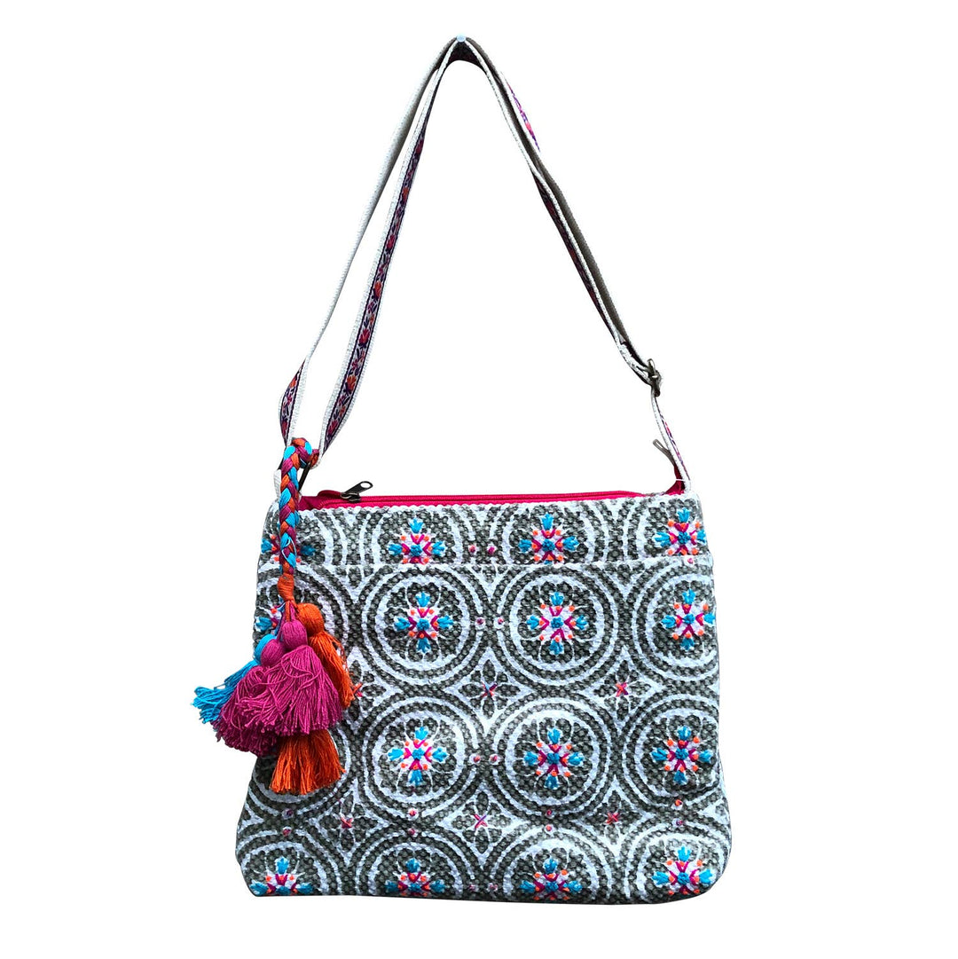 Medallion Crossbody Tassel Leather Crossbody Bag