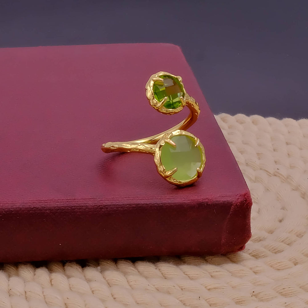 Green Chalcedony & Peridot Texture Band Handcrafted Ring