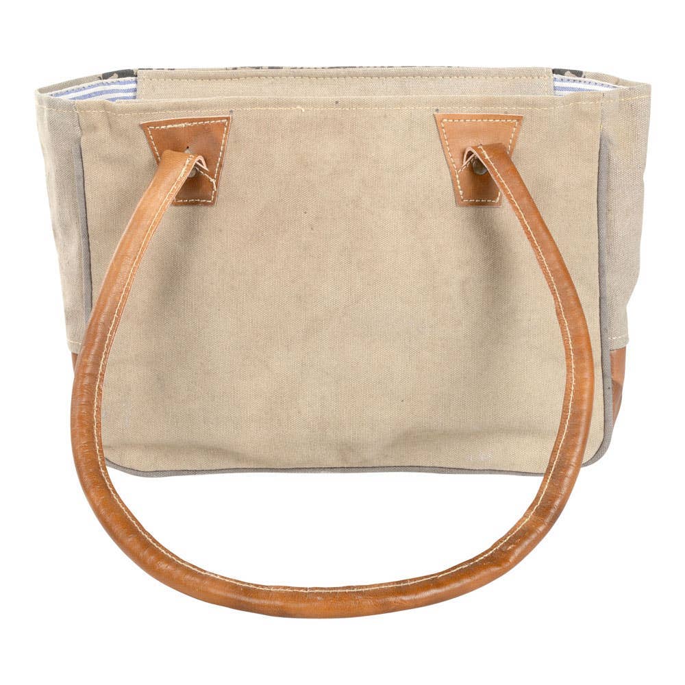Tan Canvas Shoulder Bag With Print