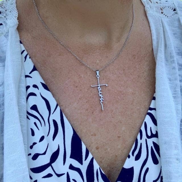 Faith Cross Choker Necklace or Bracelet in Gold or Silver