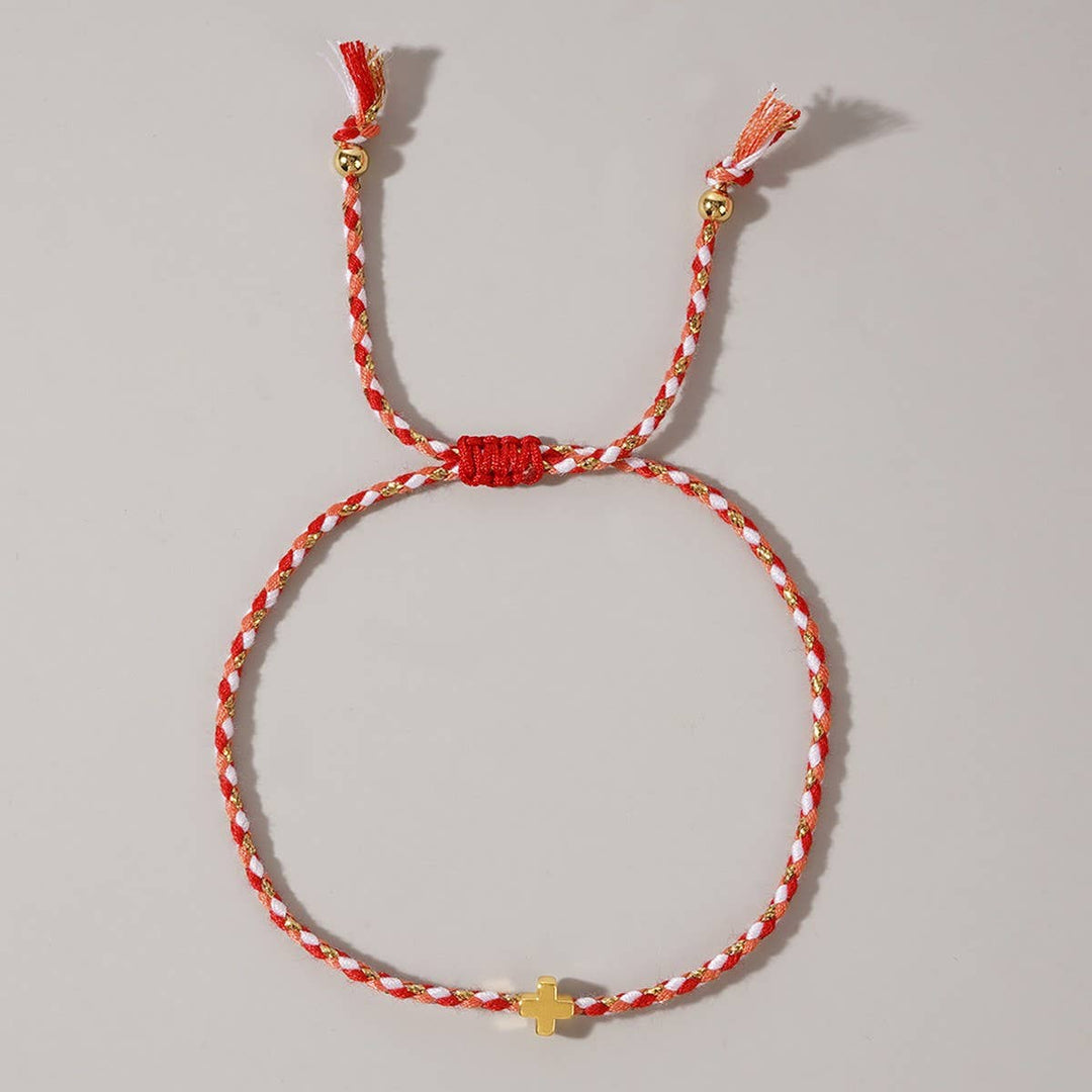DIY HANDMADE FOUR-COLOR COTTON CROSS BRACELET_CWMM3800