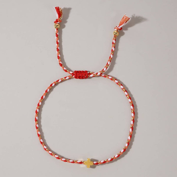 DIY HANDMADE FOUR-COLOR COTTON CROSS BRACELET_CWMM3800