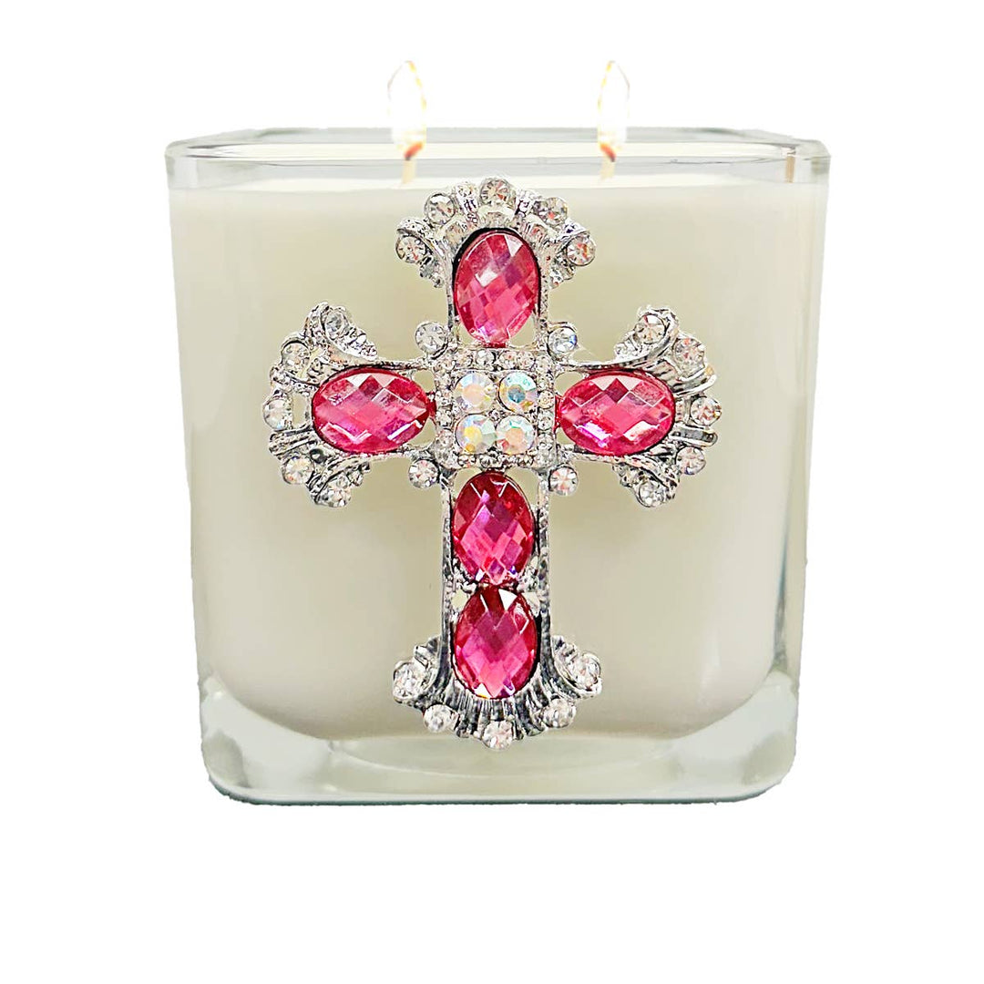 ROSE - 12oz PINK CROSS CANDLE