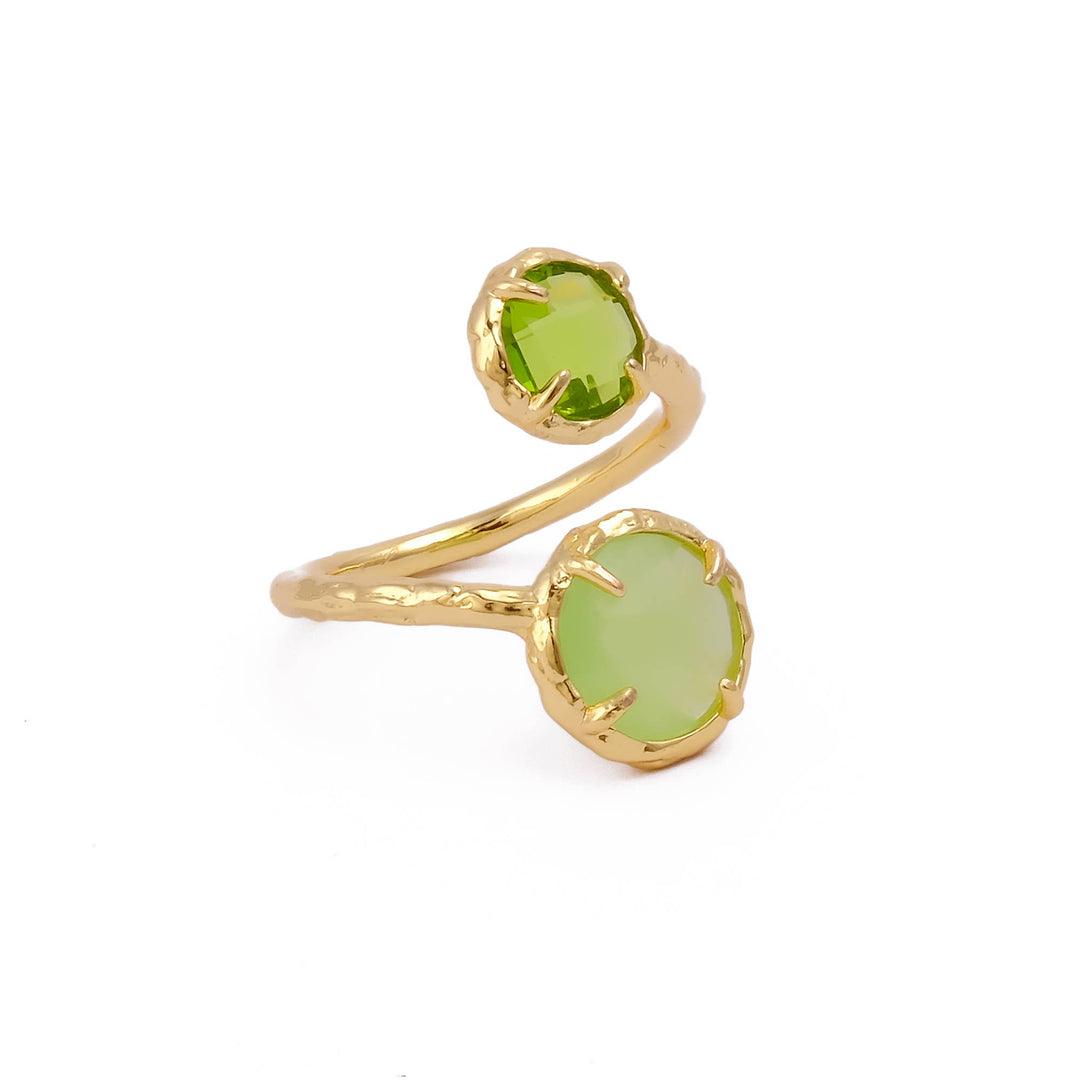 Green Chalcedony & Peridot Texture Band Handcrafted Ring