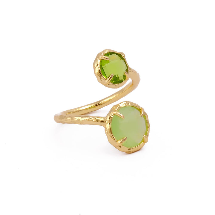 Green Chalcedony & Peridot Texture Band Handcrafted Ring