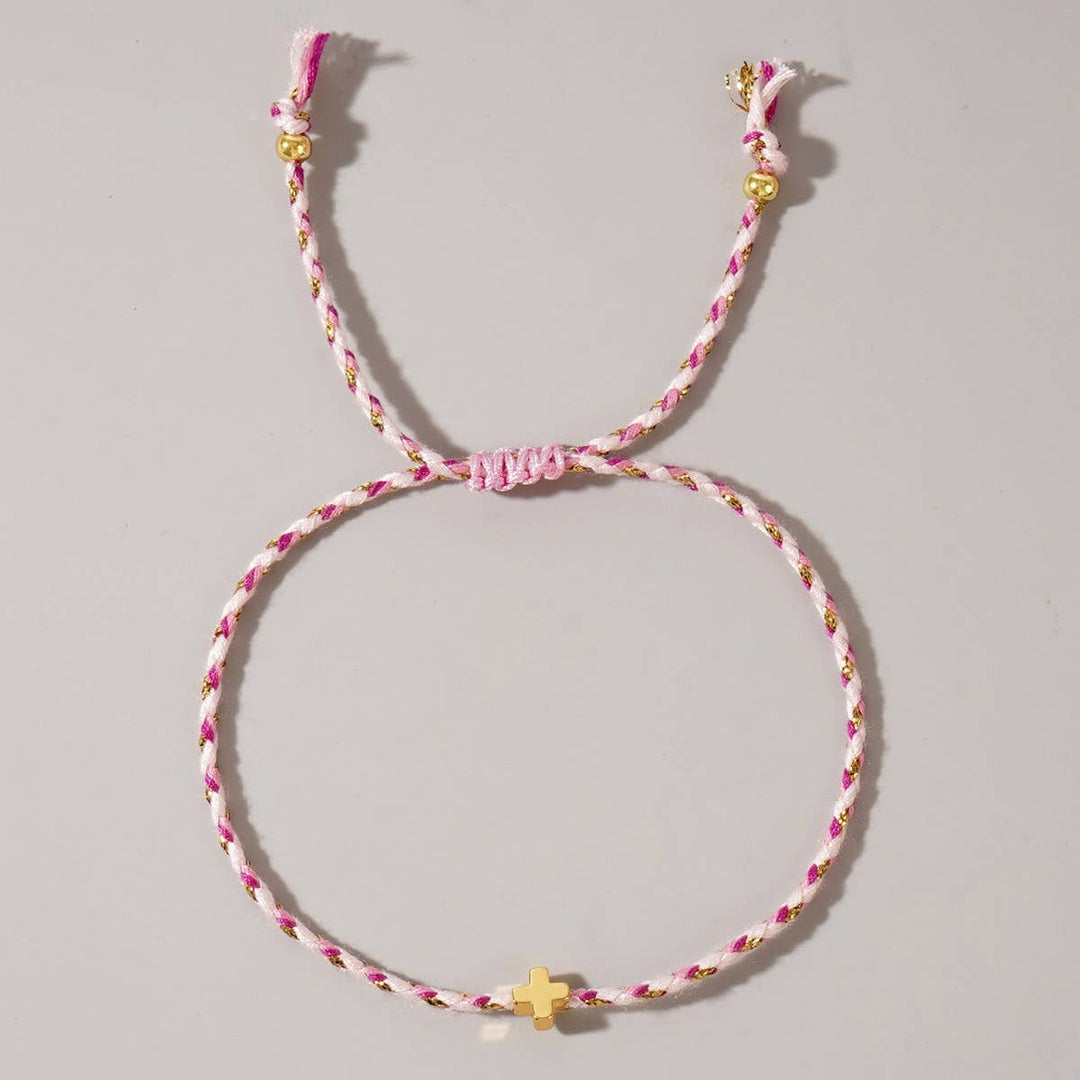 DIY HANDMADE FOUR-COLOR COTTON CROSS BRACELET_CWMM3800