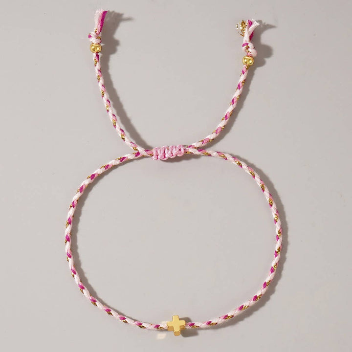 DIY HANDMADE FOUR-COLOR COTTON CROSS BRACELET_CWMM3800