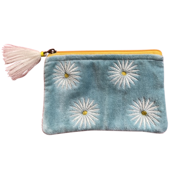Velvet Daisies on Aqua Coin Purse