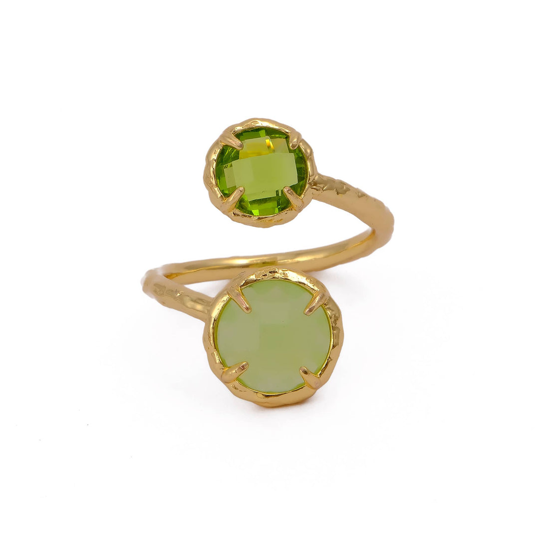 Green Chalcedony & Peridot Texture Band Handcrafted Ring