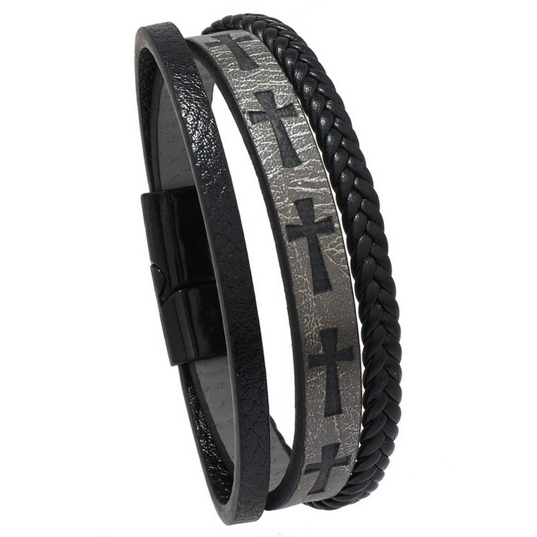 MULTI-LAYER HAND-WOVEN PU LEATHER CROSS BRACELET_CWMM4528