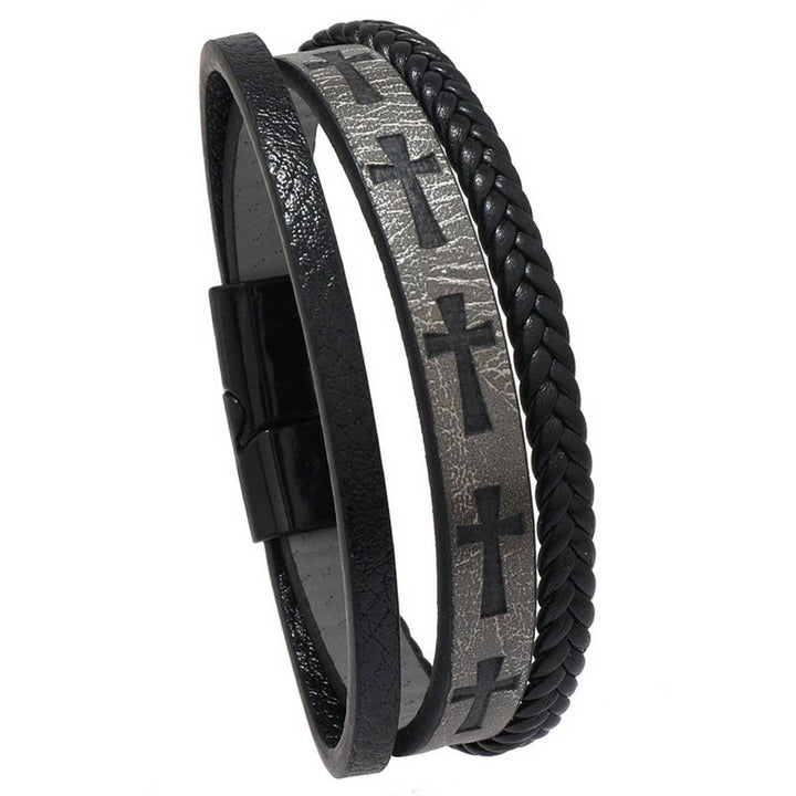 MULTI-LAYER HAND-WOVEN PU LEATHER CROSS BRACELET_CWMM4528