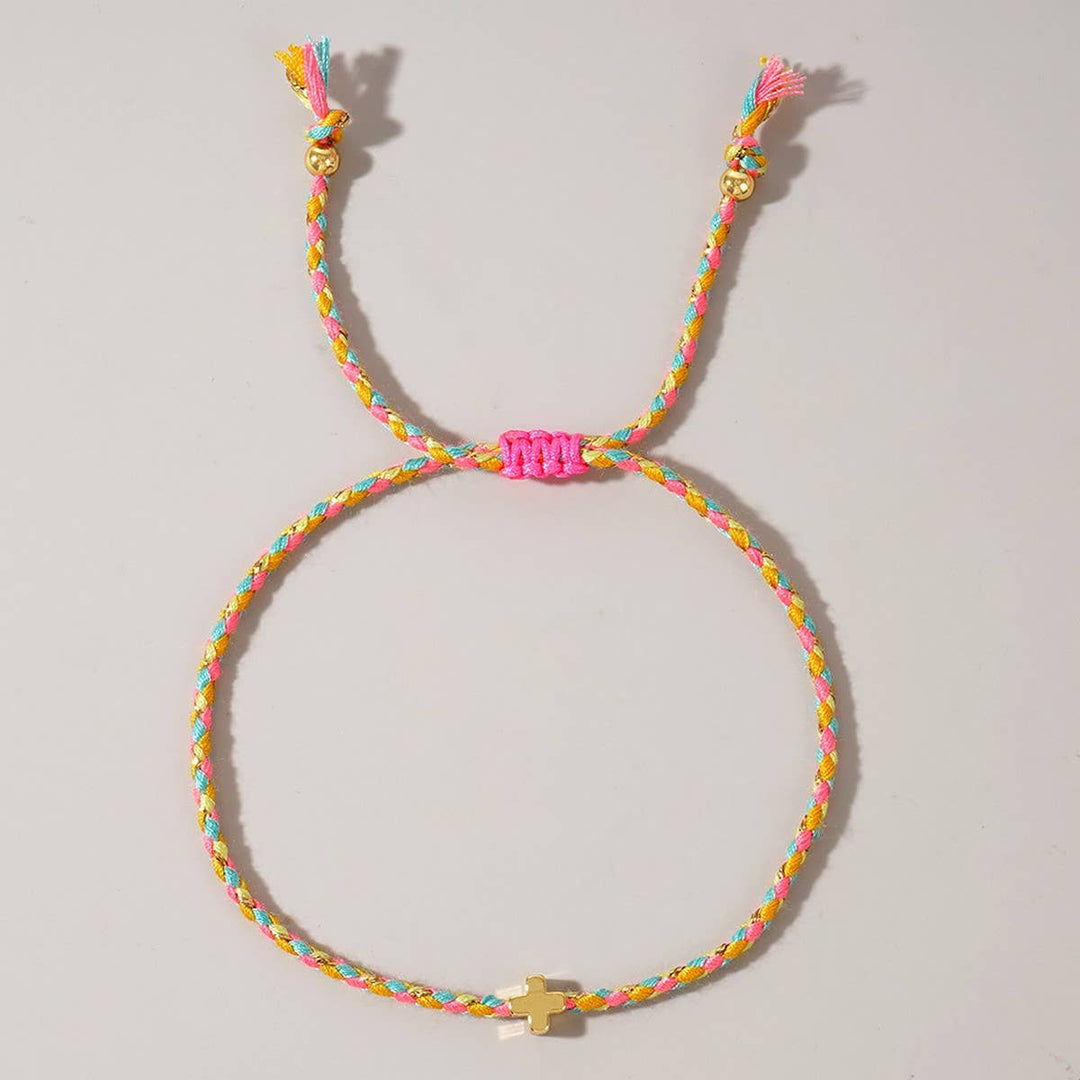 DIY HANDMADE FOUR-COLOR COTTON CROSS BRACELET_CWMM3800