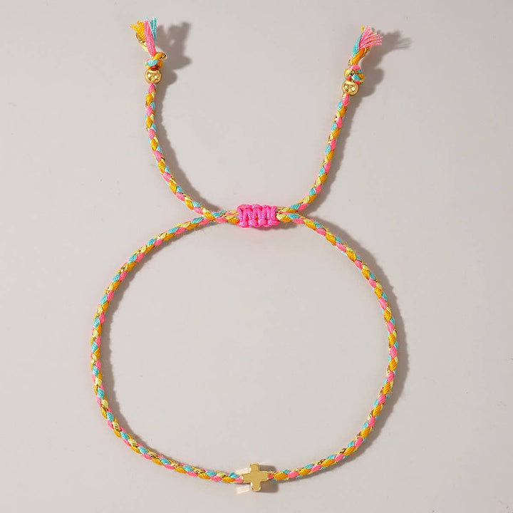 DIY HANDMADE FOUR-COLOR COTTON CROSS BRACELET_CWMM3800