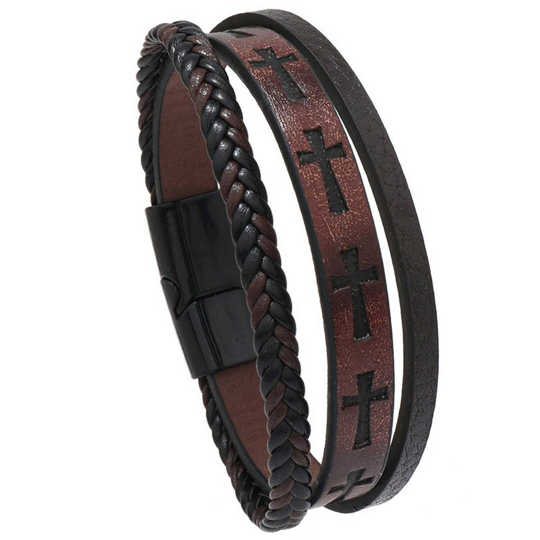 MULTI-LAYER HAND-WOVEN PU LEATHER CROSS BRACELET_CWMM4528