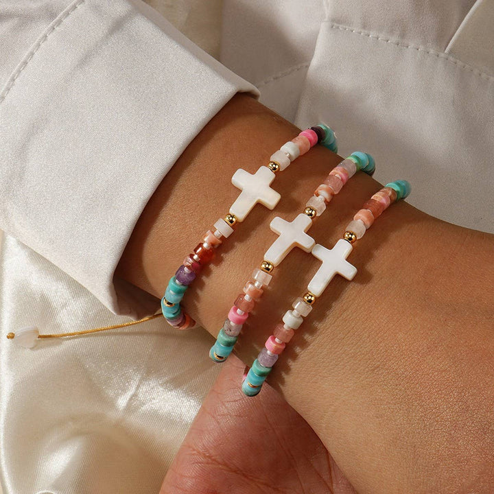VERSATILE SWEET IRON GALLSTONE SHELL CROSS BRACELET_CWMM3804