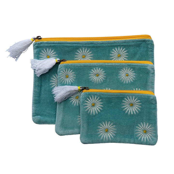 Velvet Daisies on Aqua Coin Purse