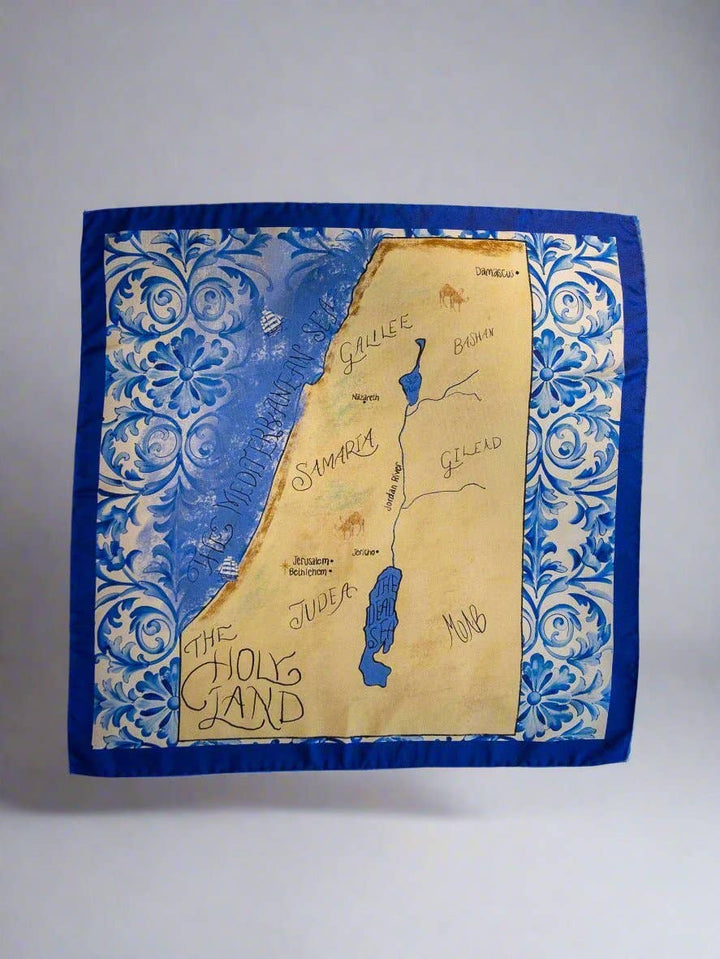 100% Silk Italian Scarf, Map of Jerusalem, "The Holy Land"