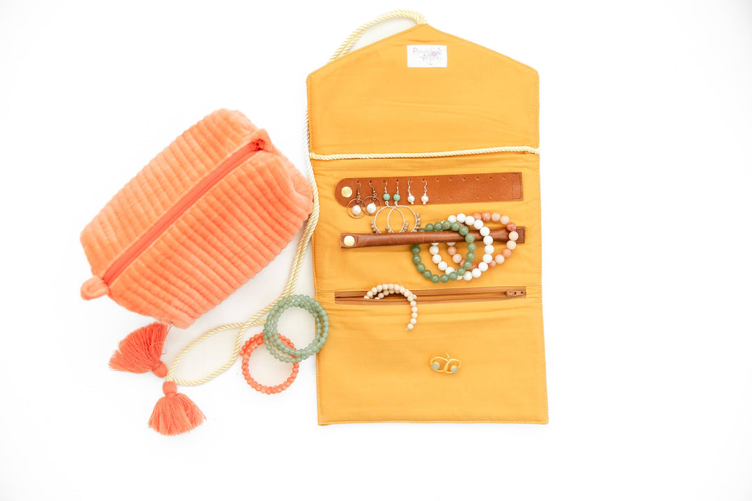 Embroidered Velvet Jewelry Organizer-Mustard