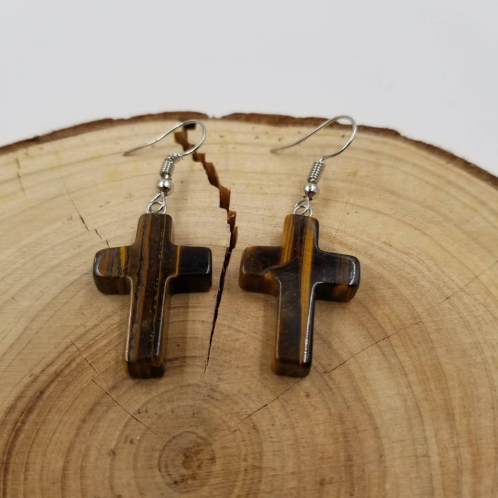 Natural Stone Crystal Cross Earrings
