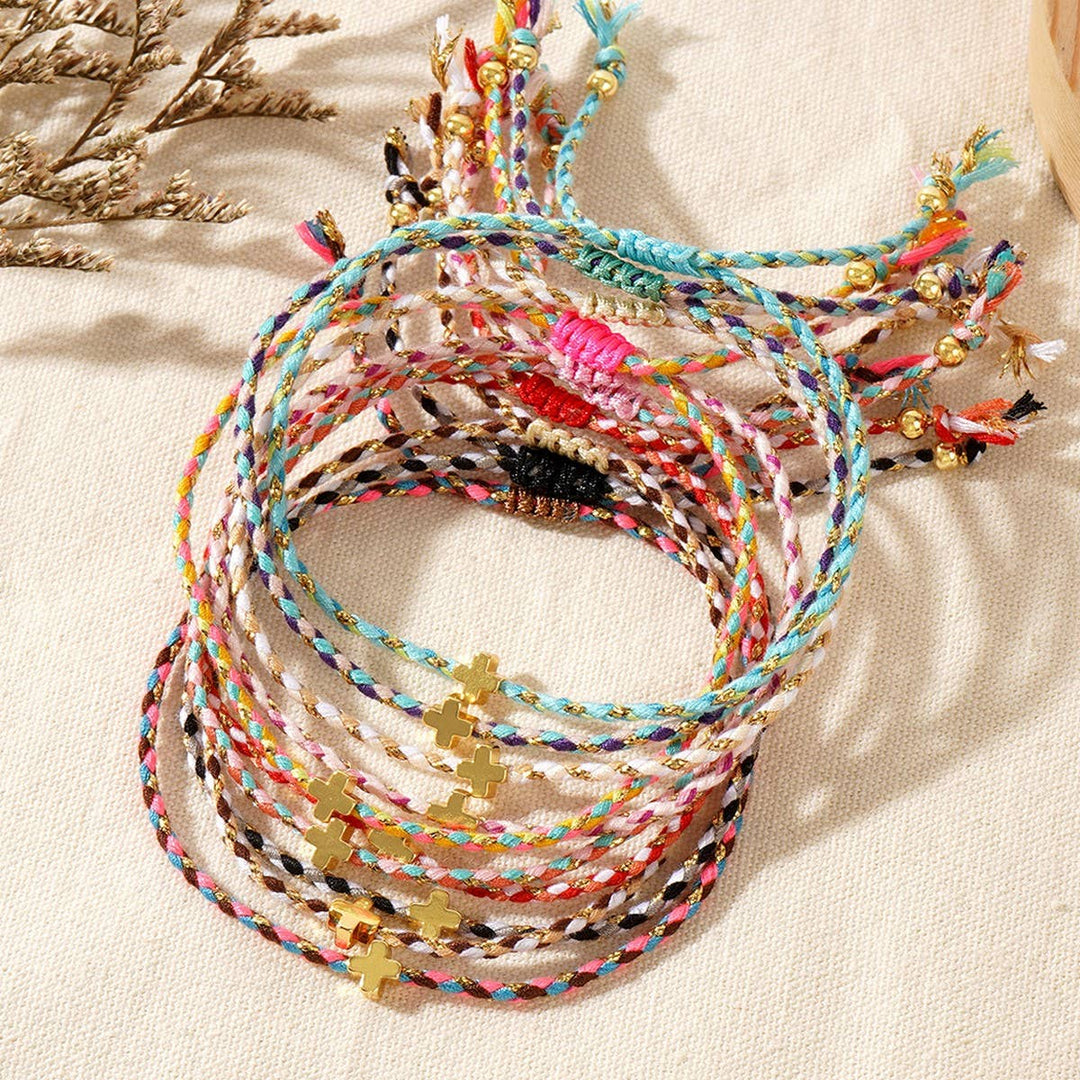 DIY HANDMADE FOUR-COLOR COTTON CROSS BRACELET_CWMM3800