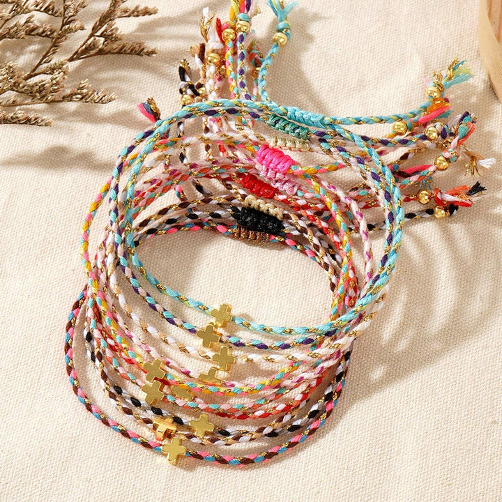 DIY HANDMADE FOUR-COLOR COTTON CROSS BRACELET_CWMM3800