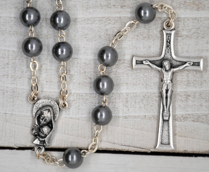 Grey Rosary with Plastic Beads