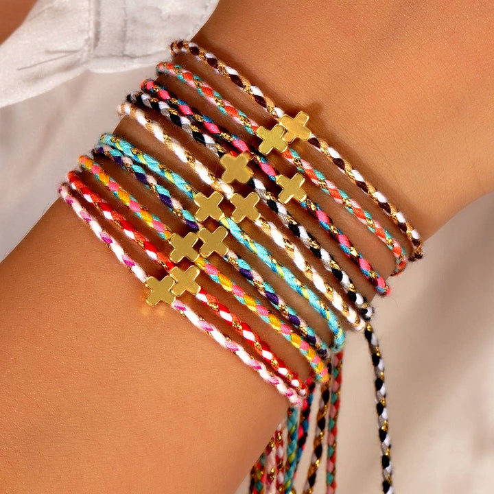 DIY HANDMADE FOUR-COLOR COTTON CROSS BRACELET_CWMM3800