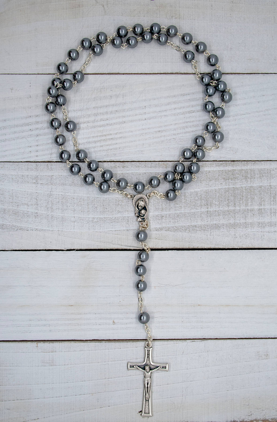 Grey Rosary with Plastic Beads