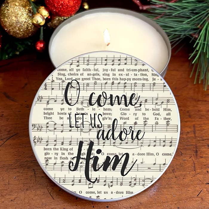 "O Come Let Us Adore Him - Amber & Fig 4oz Tin candle