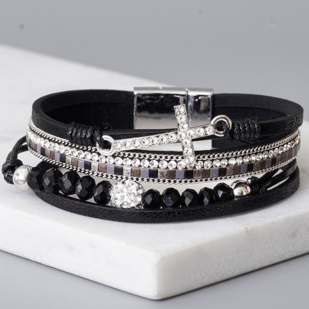 Multi-Layered Cross Bracelet, Black