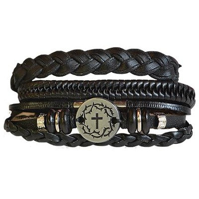 Crown of Thorns, Cross Bracelet Set, Black