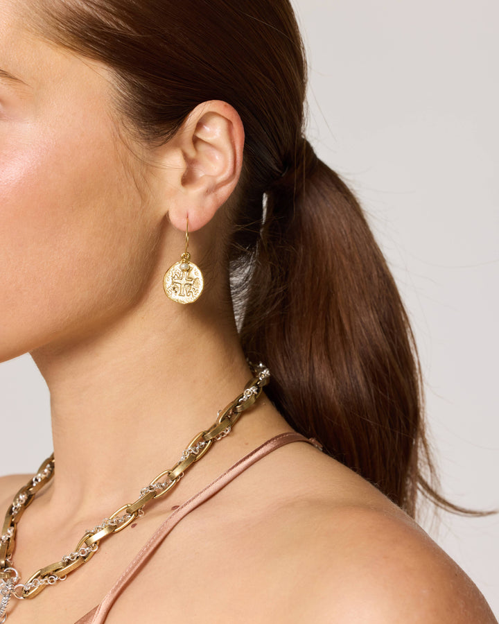 ER 07 Classic Coin Cross Earring with Metallic Bead Accent