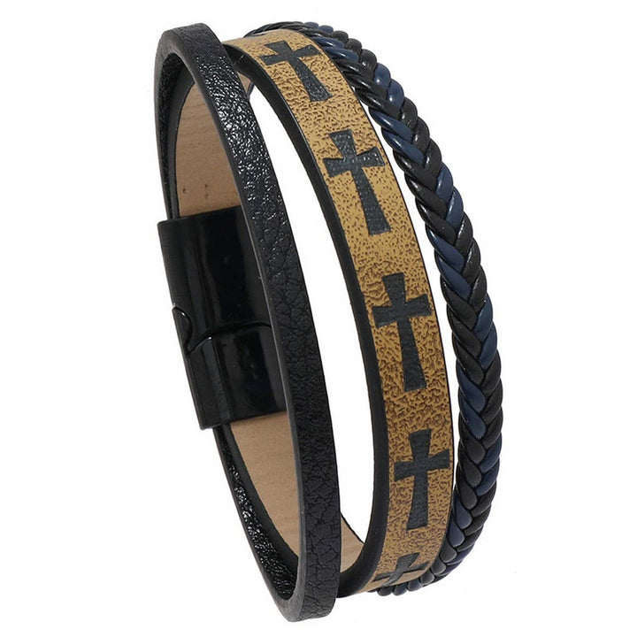 MULTI-LAYER HAND-WOVEN PU LEATHER CROSS BRACELET_CWMM4528
