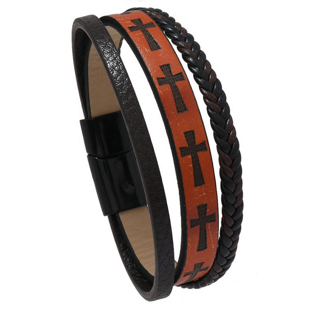 MULTI-LAYER HAND-WOVEN PU LEATHER CROSS BRACELET_CWMM4528