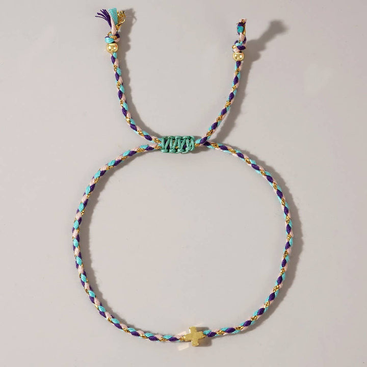 DIY HANDMADE FOUR-COLOR COTTON CROSS BRACELET_CWMM3800