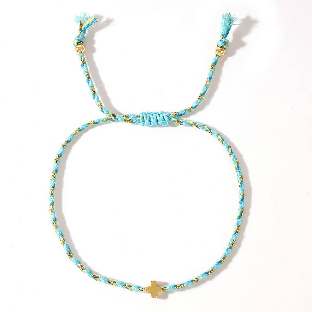 DIY HANDMADE FOUR-COLOR COTTON CROSS BRACELET_CWMM3800