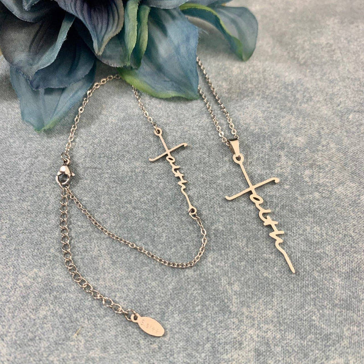 Faith Cross Choker Necklace or Bracelet in Gold or Silver