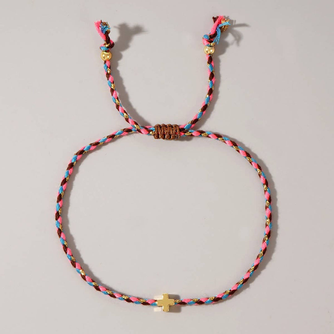 DIY HANDMADE FOUR-COLOR COTTON CROSS BRACELET_CWMM3800