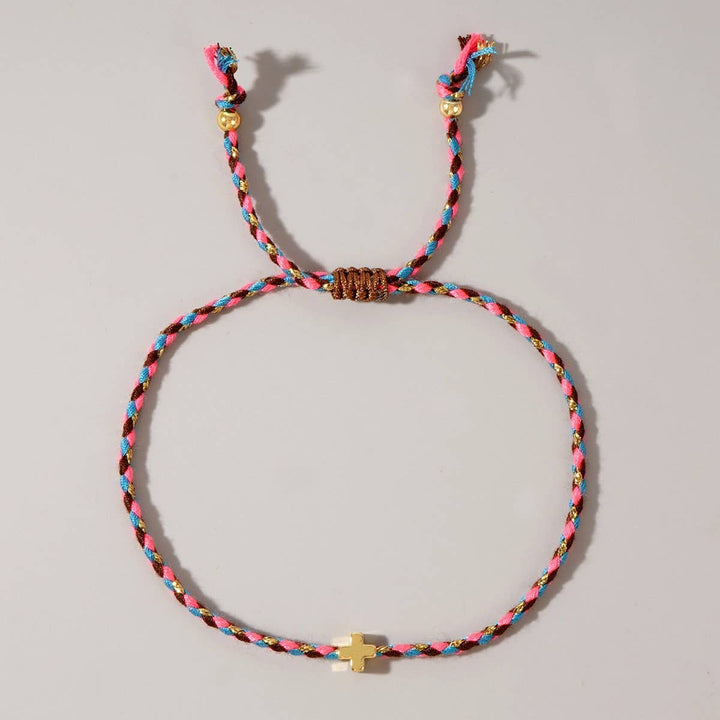 DIY HANDMADE FOUR-COLOR COTTON CROSS BRACELET_CWMM3800