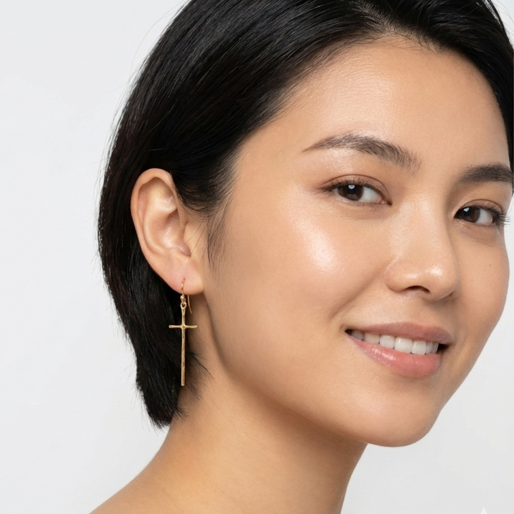 Minimal Molten Cross Earrings (18k gold plated Brass)