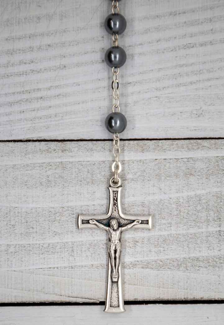 Grey Rosary with Plastic Beads