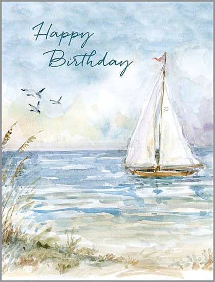 With Scripture Birthday Greeting Card - Sailboats and Gulls