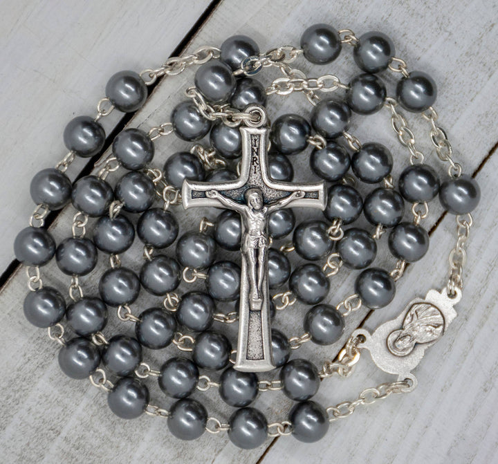 Grey Rosary with Plastic Beads