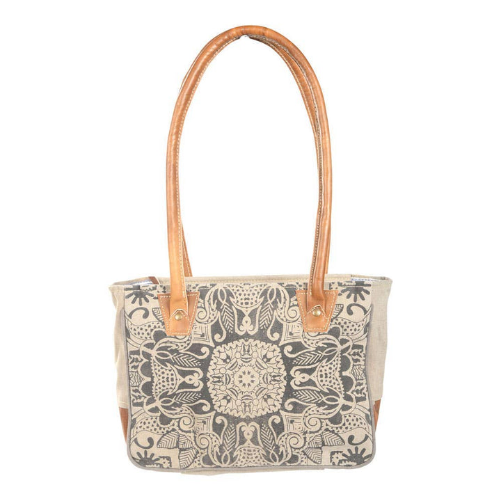Tan Canvas Shoulder Bag With Print
